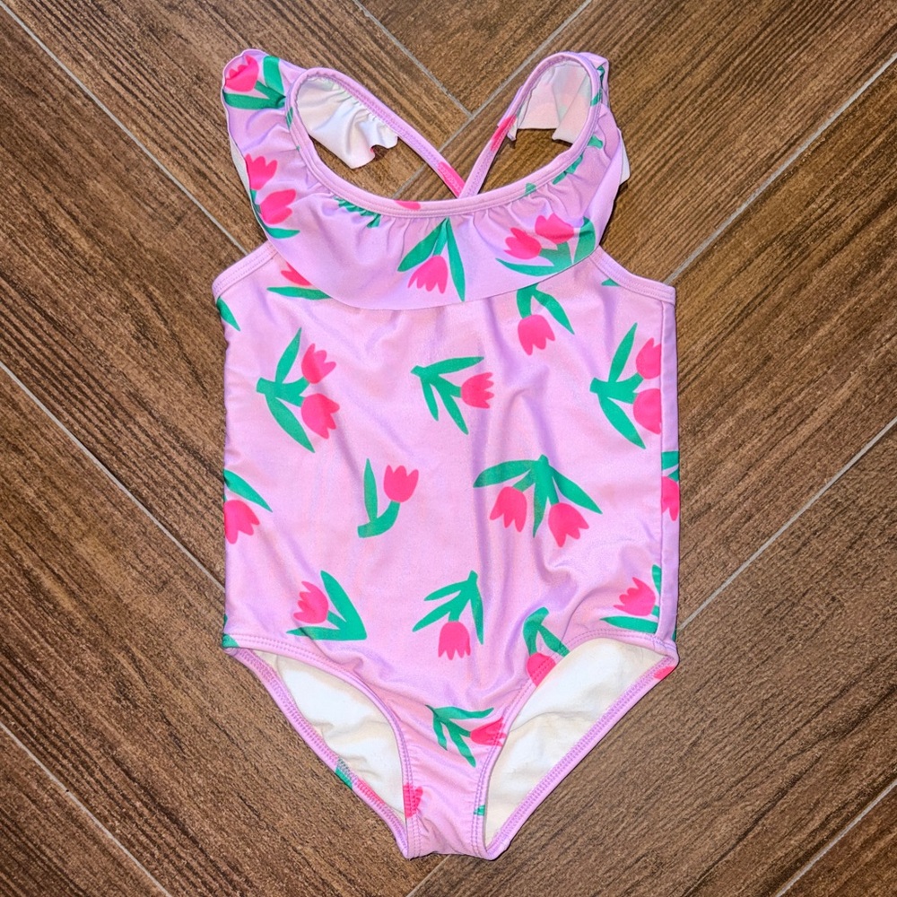 Cat & Jack Pink Floral Ruffle One-Piece Swimwear